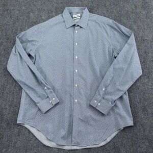 Calvin Klein Dress‎ Shirt Mens 17 34/35 Blue Geo Slim Fit Performance Non-Iron